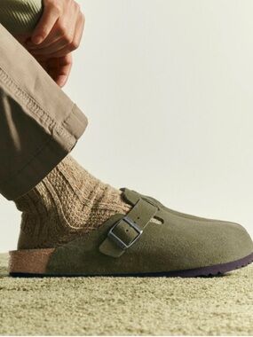 Birkenstock Suede Clog in Olive Green